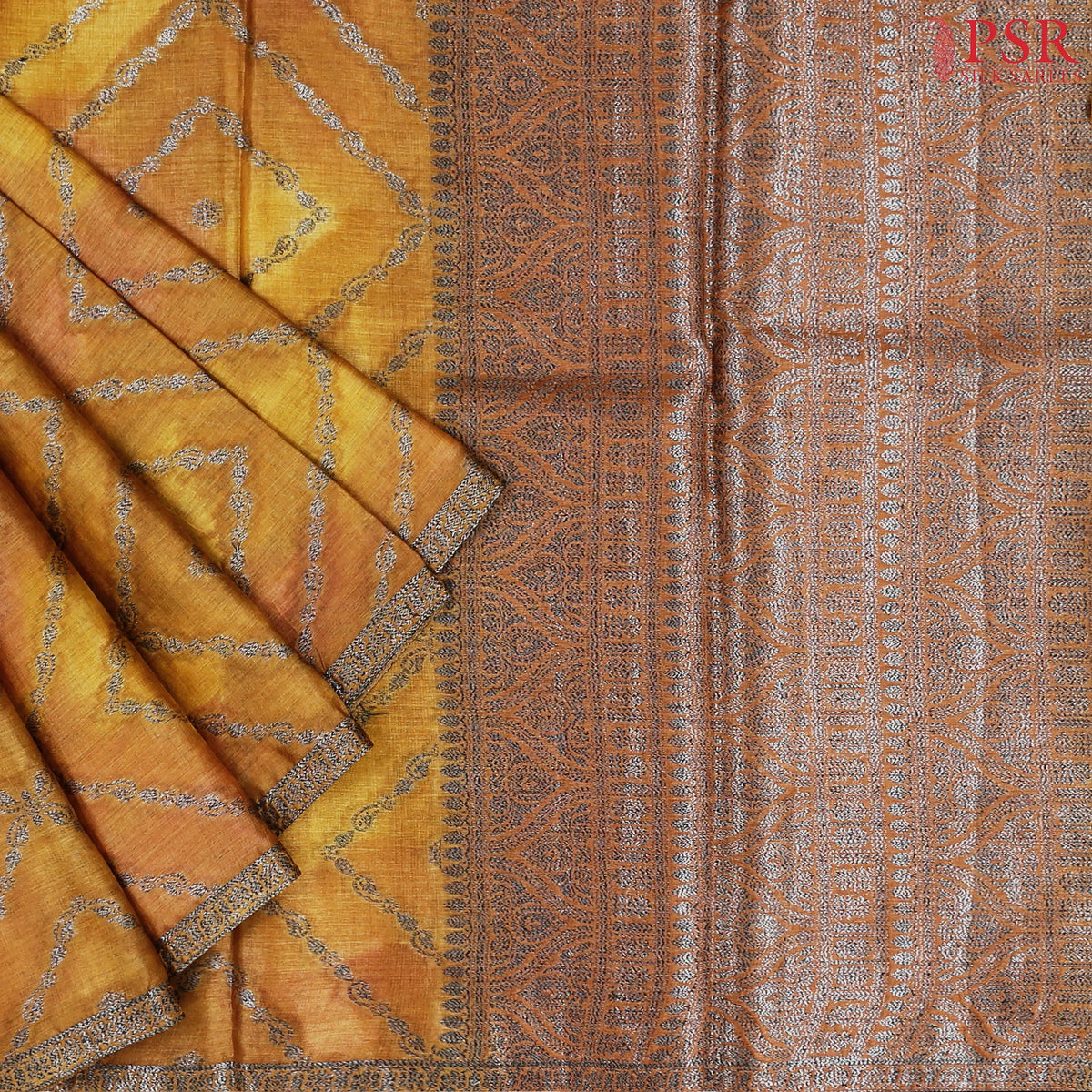 Mustard Yellow Banaras Tussar Silk Saree