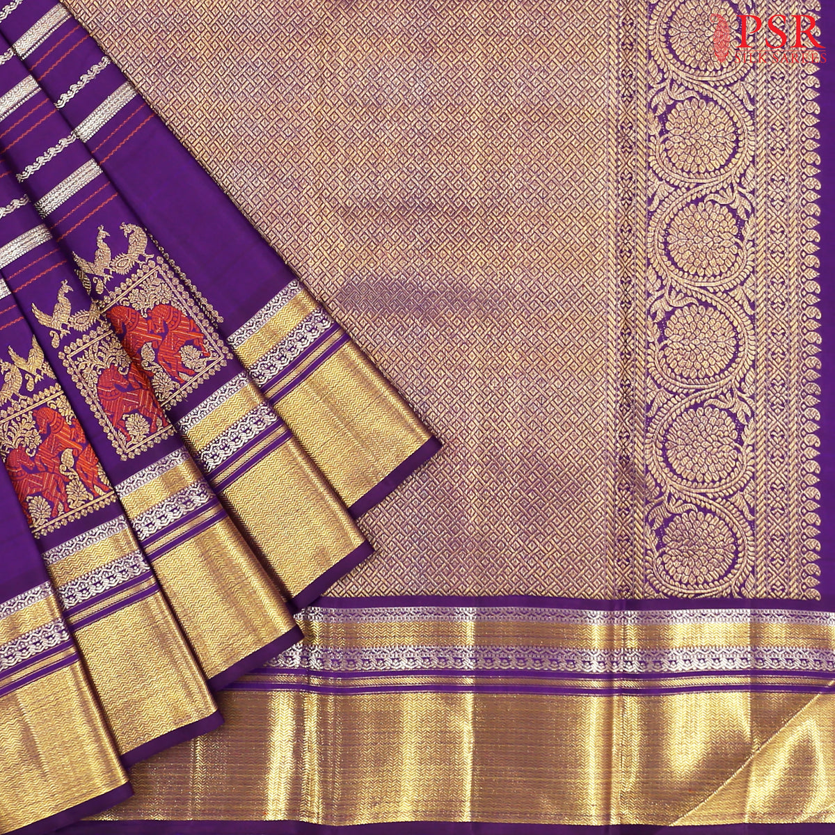 Dark Violet Kanchipuram Silk Saree