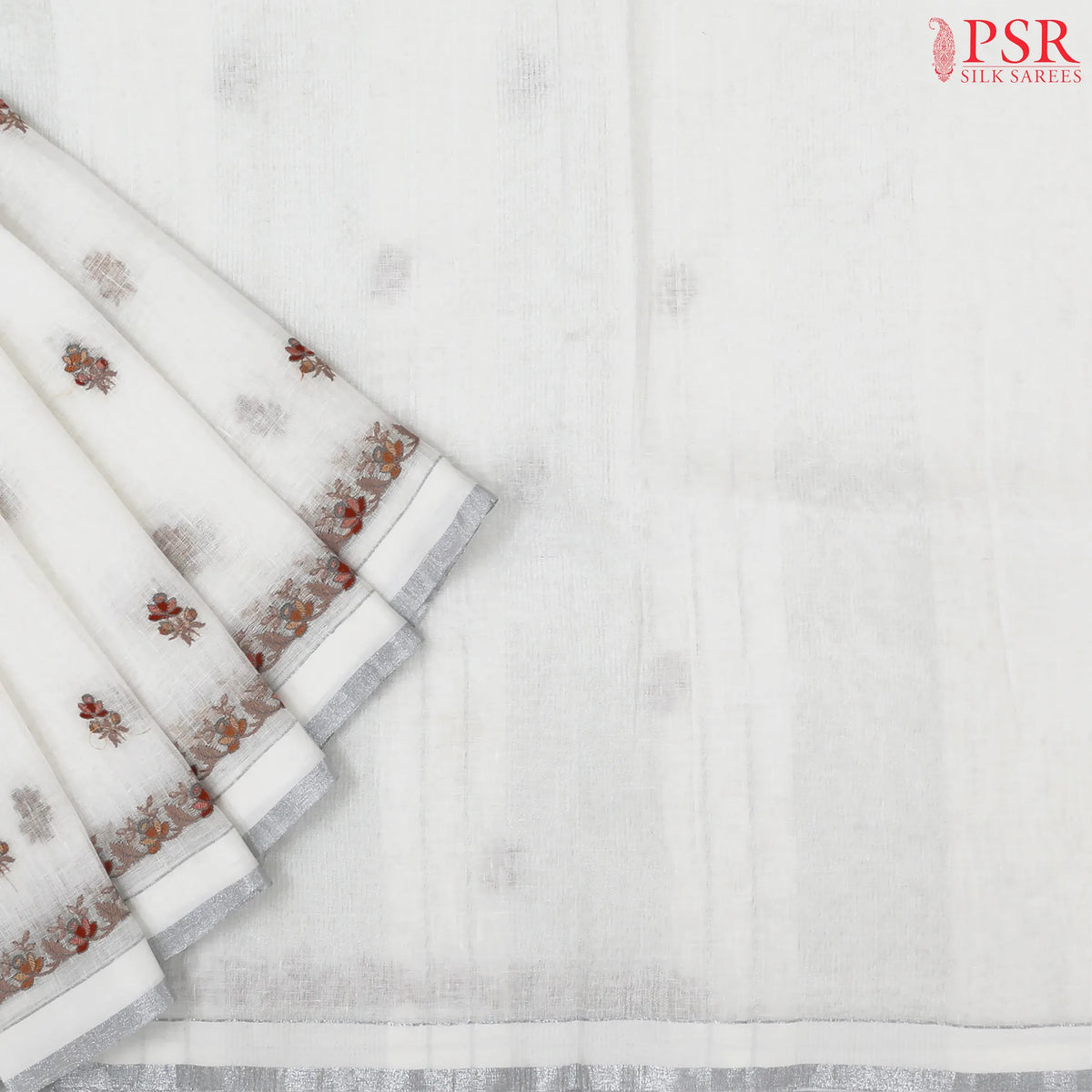 Floral White Linen Saree