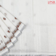 Floral White Linen Saree