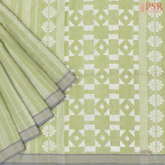 Light Olive Green Byloom Cotton Saree