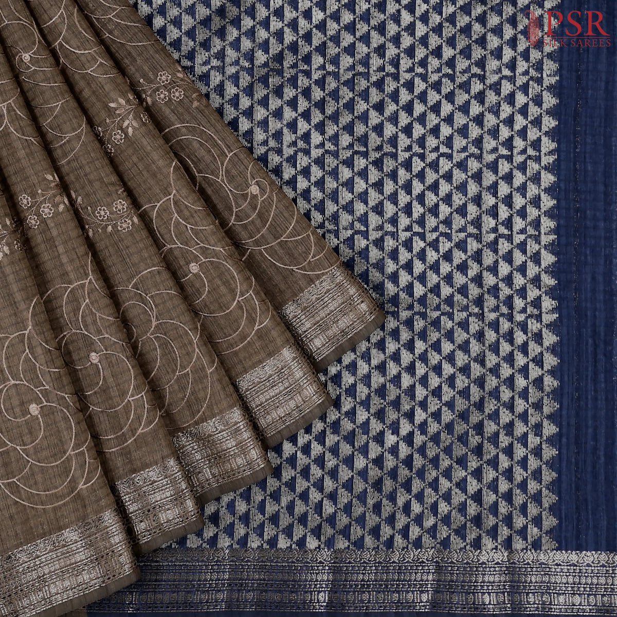 Dark Taupe Semi Tussar Embroidery Saree