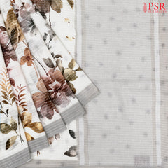 Floral White Linen Saree