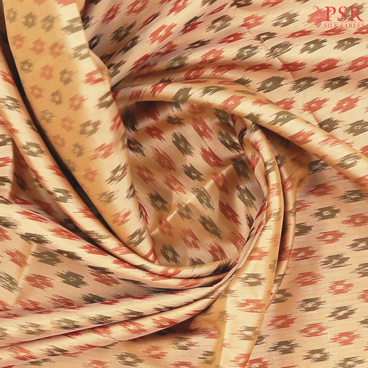 Saffron Beige Pochampally Soft Silk Saree