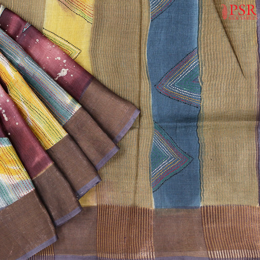 Burgundy Kadhi Tussar Silk Saree