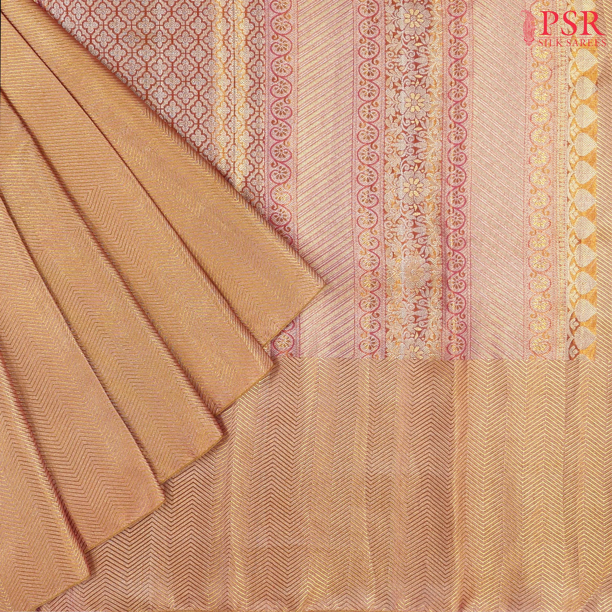 Atomic Tangerine Kanchipuram Tissue Jacquard Silk Saree