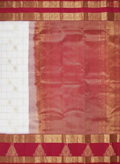 Floral White Fancy Kanchipuram Silk Saree