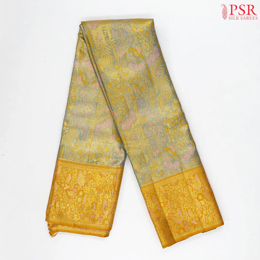 Golden Blue Kanchipuram Jacquard Tissue Silk Saree