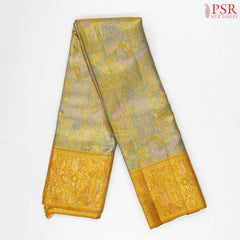 Golden Blue Kanchipuram Jacquard Tissue Silk Saree