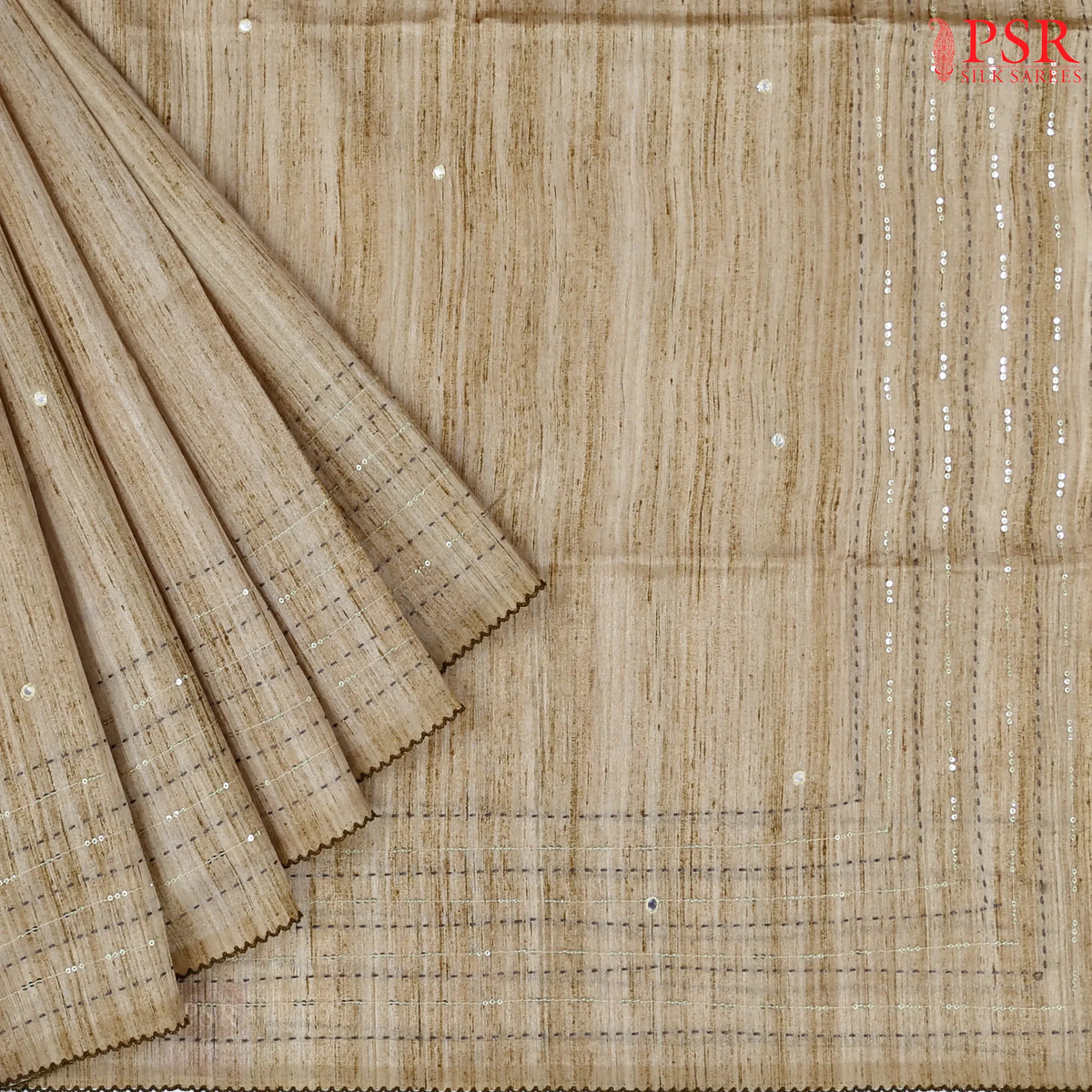 Sand Beige Semi Tussar Saree