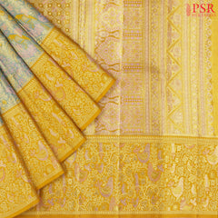 Golden Blue Kanchipuram Jacquard Tissue Silk Saree