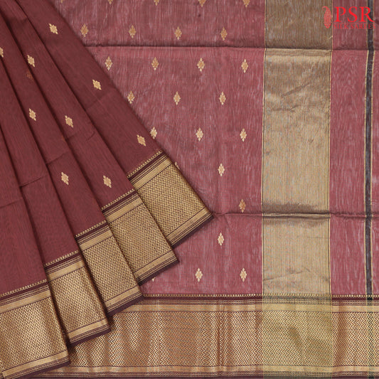 Bordeaux Burgundy Maheshwari Silk Cotton Saree