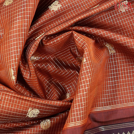 Dark Orange Kanchipuram Silk Saree