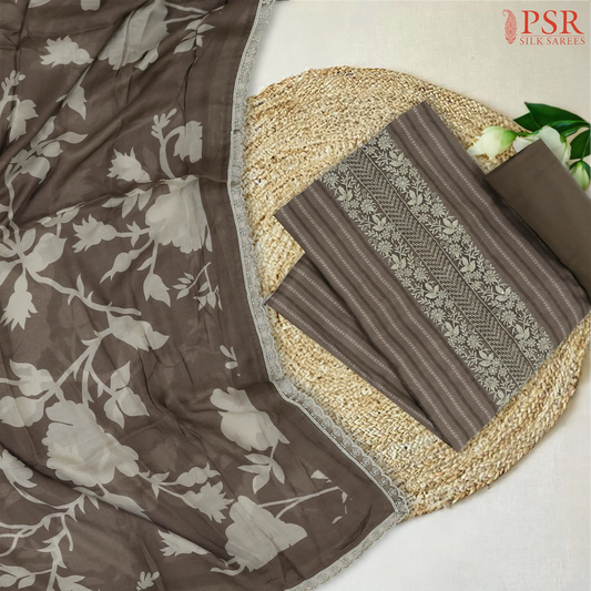 Beaver Brown Semi Crepe Dress Material