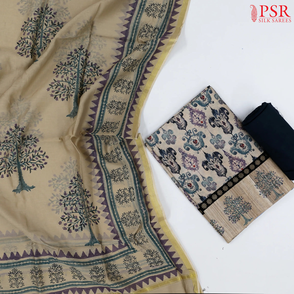 Royal Beige Semi Tassar Dress Material