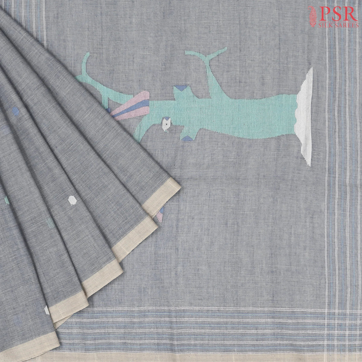 Pewter Grey Byloom Cotton Saree
