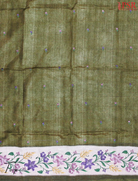 Olive Green Tissue Dupion Cotton Dress Material