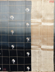 Grey & Black Organza Cut Work Saree