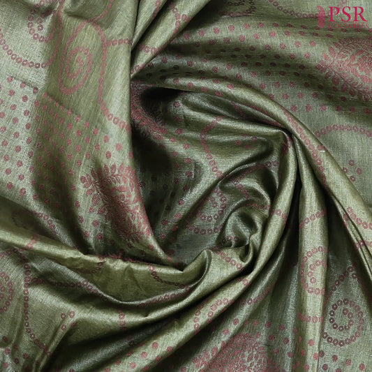 Army Green Banaras Tussar Silk Saree