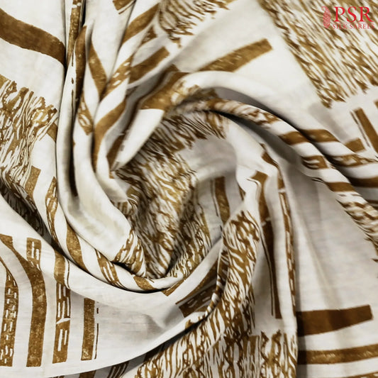 Beige & Mustard Brown Chanderi Silk Cotton Saree