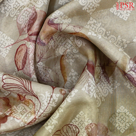Pale Olive Yellow Tissue Organza Saree