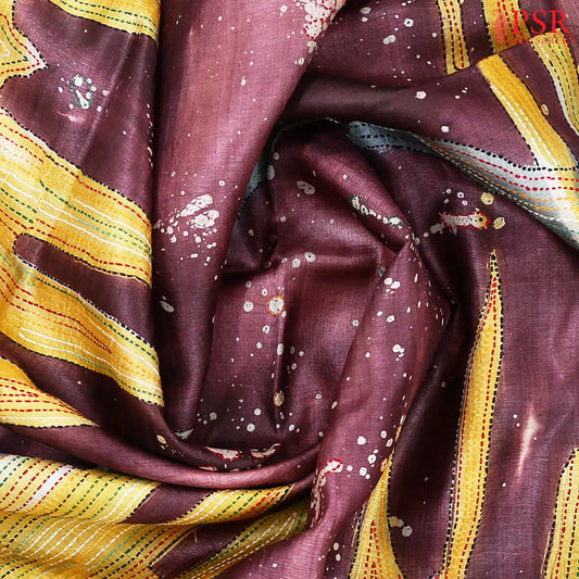 Burgundy Kadhi Tussar Silk Saree