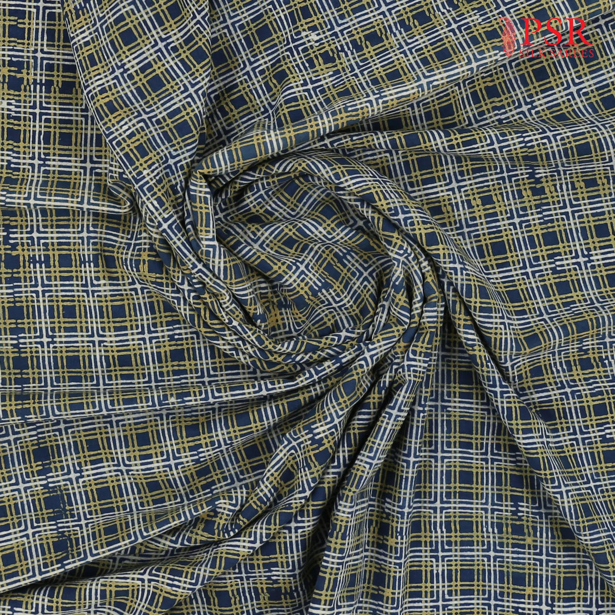 Dark Blue Ajrakh Print Running Material