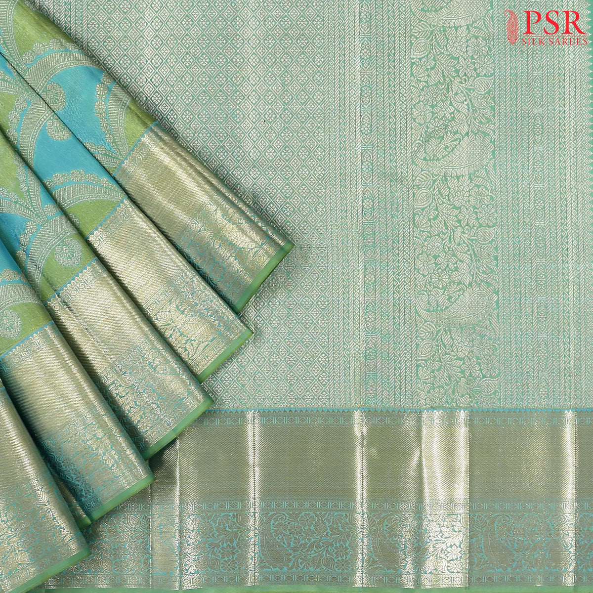Blue & Green Kanchipuram Jacquard Silk Saree