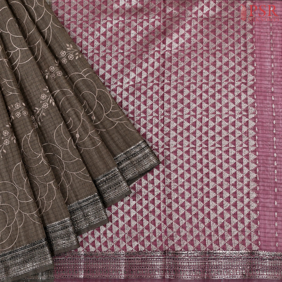 Dark Taupe Semi Dupion Saree
