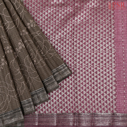 Dark Taupe Semi Dupion Saree