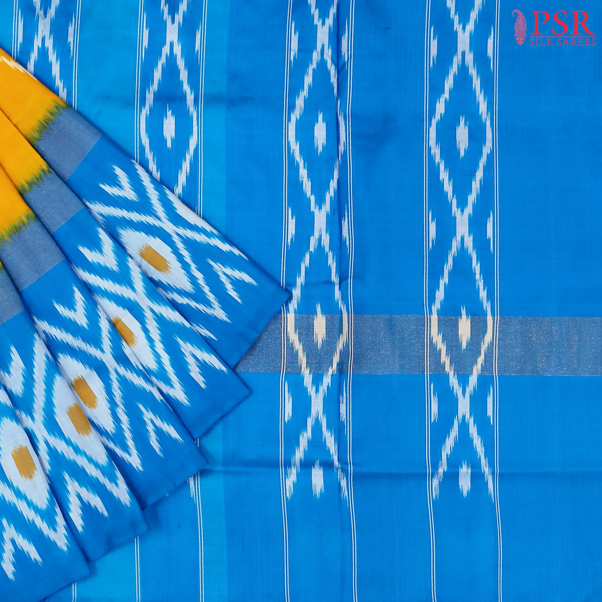 Amber Yellow Pochampally Silk Saree