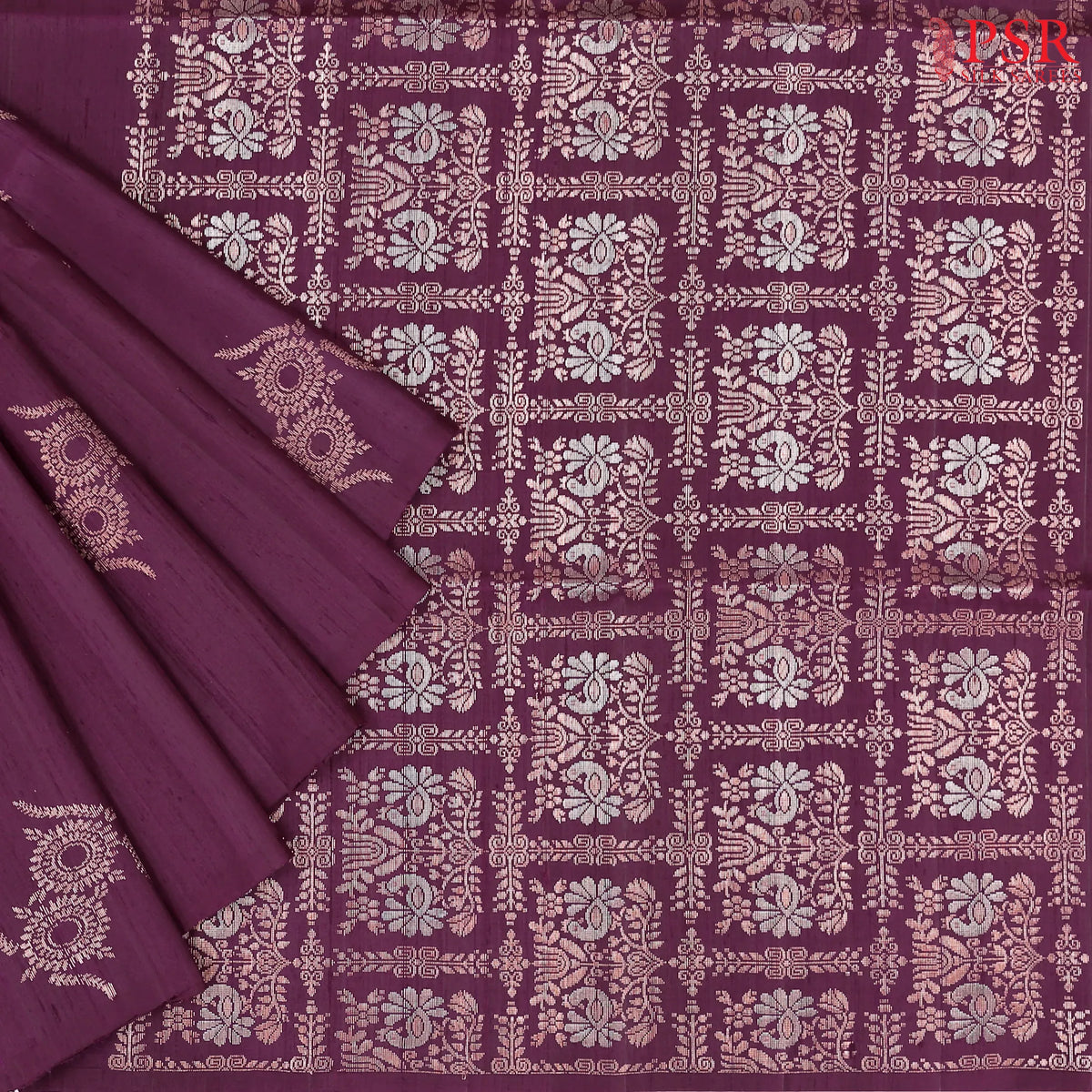 Dark Magenta Purple Jute Soft Silk Saree
