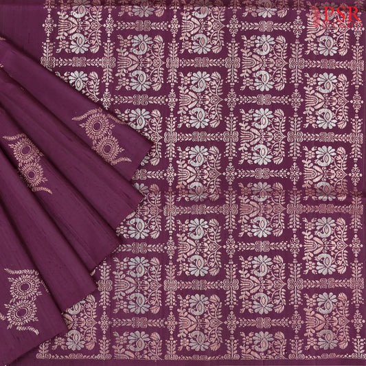 Dark Magenta Purple Jute Soft Silk Saree