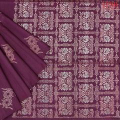 Dark Magenta Purple Jute Soft Silk Saree