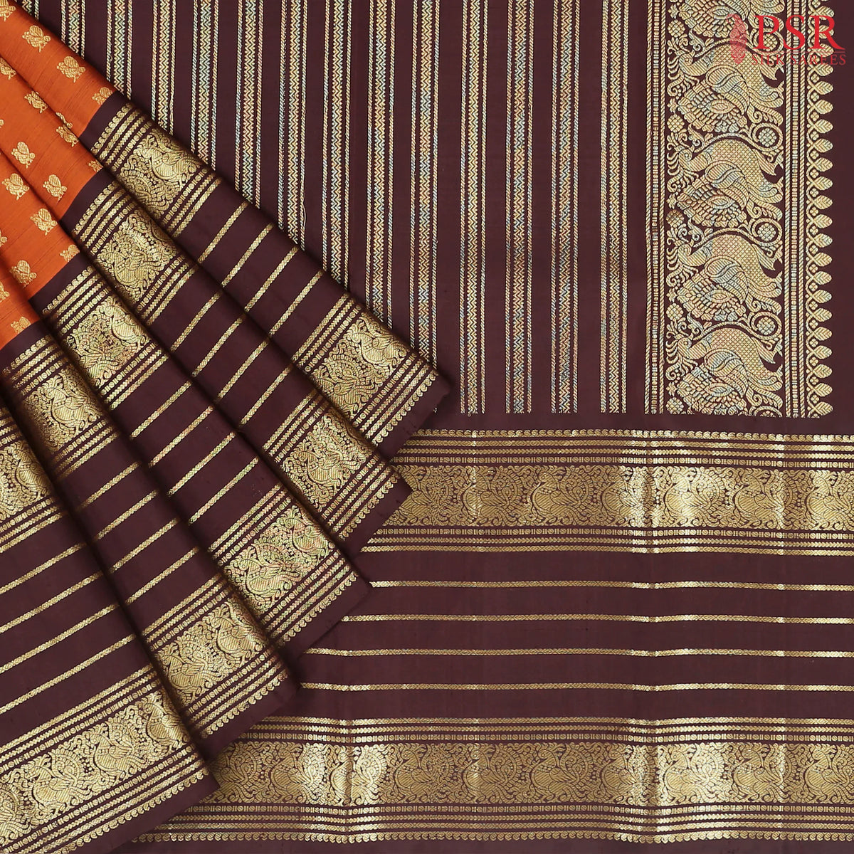 Copper Orange Kanchipuram Silk Saree