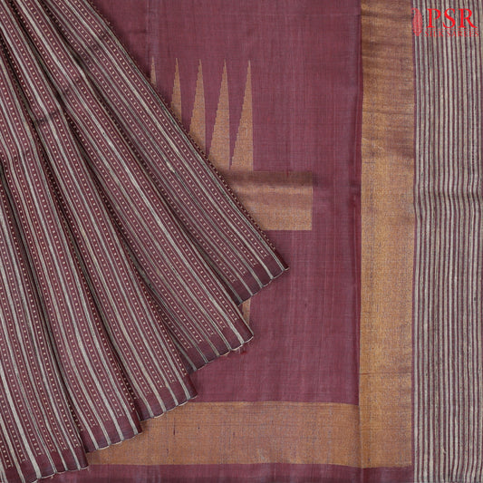 Burgundy Gicha Kadhi Tussar Silk Saree