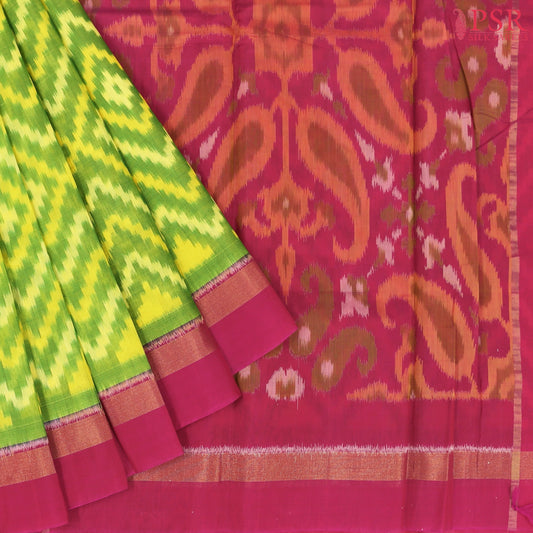 Chartreuse Green Patola Silk Cotton Saree