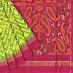 Chartreuse Green Patola Silk Cotton Saree