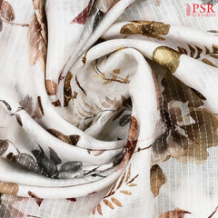 Floral White Linen Saree