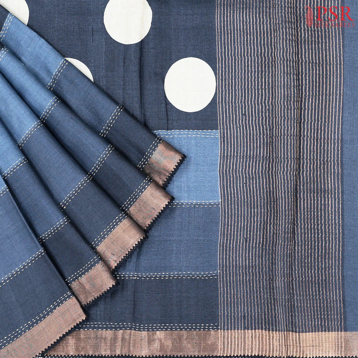 Dark Space Blue Kadhi Tussar Silk Saree