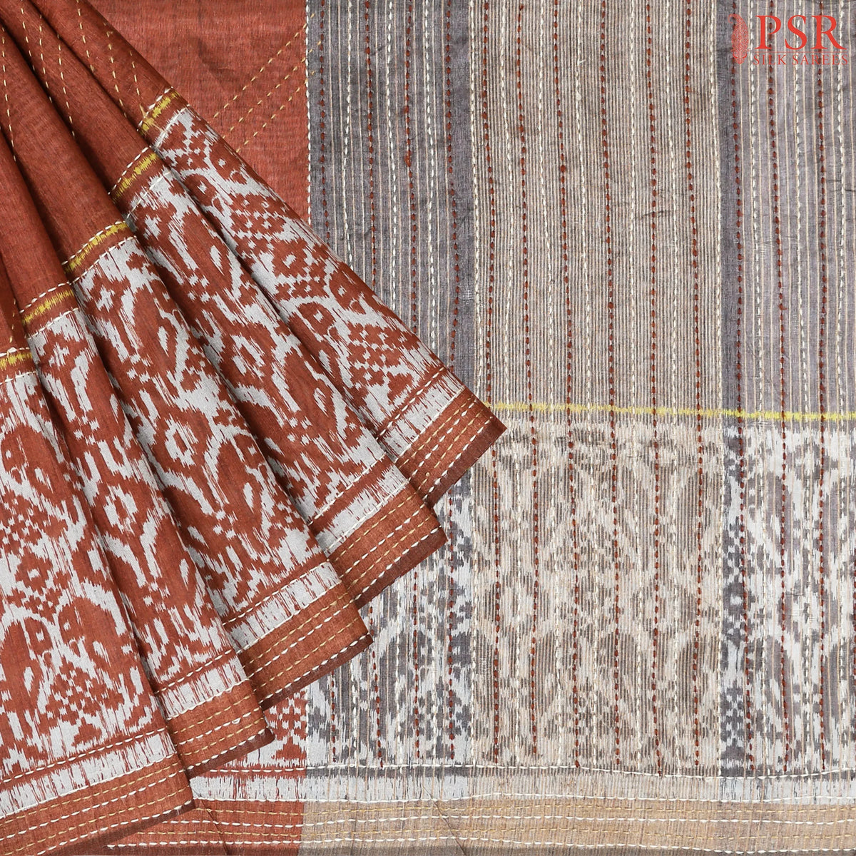 Chinese Maroon Semi Tussar Saree