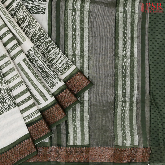Beige & Dark Olive Green Chanderi Silk Cotton Saree