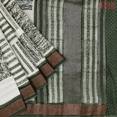 Beige & Dark Olive Green Chanderi Silk Cotton Saree