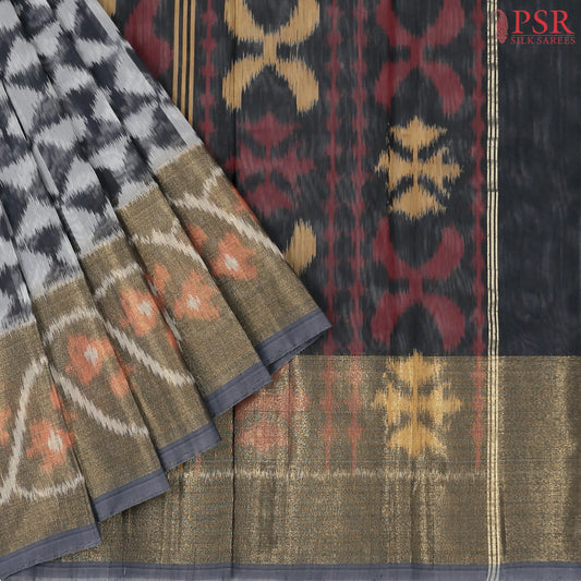 Cement Grey Semi Patola Silk Cotton Saree