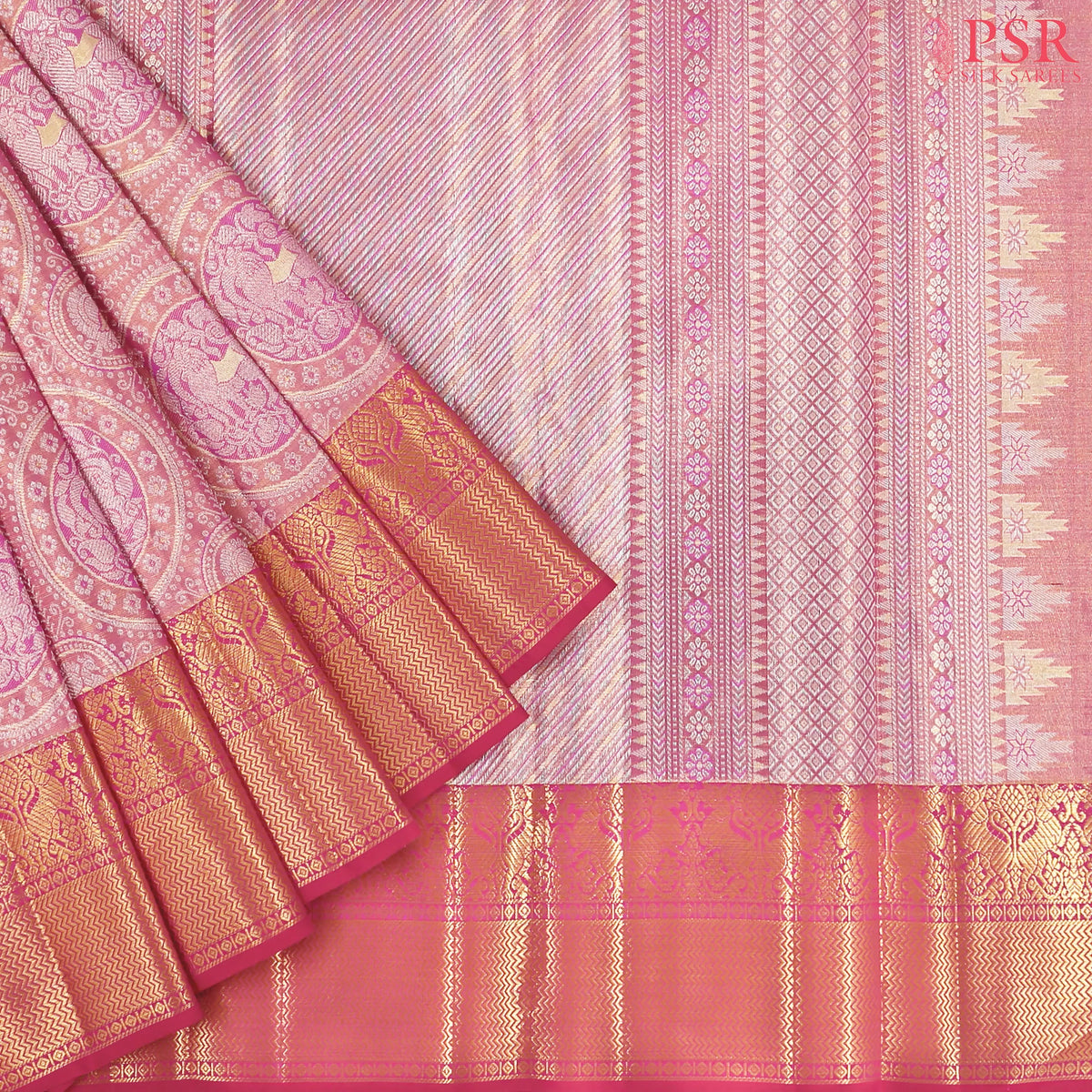 Pink Bridal Kanchipuram Tissue Silk Saree