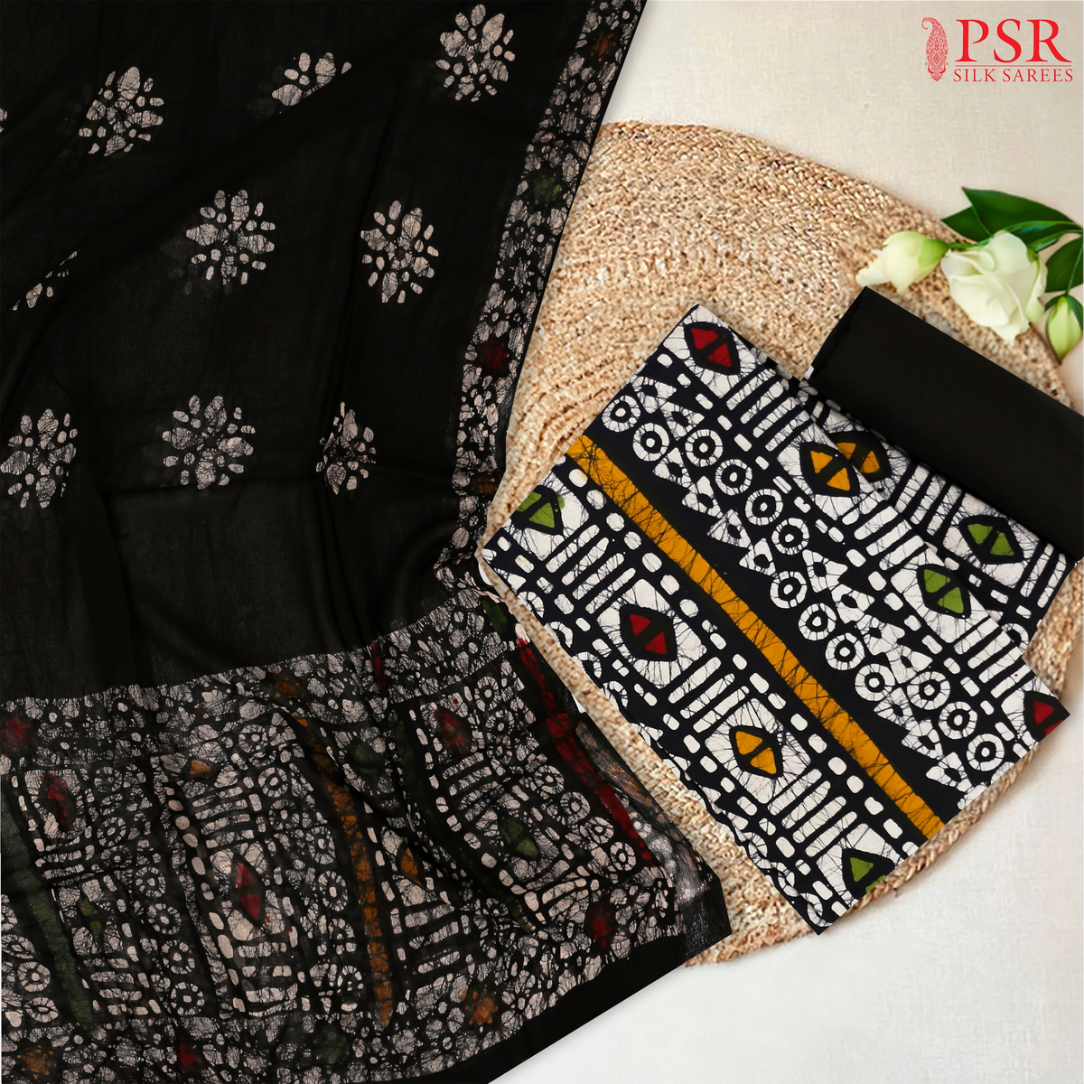 Black Batique Cotton Dress Material