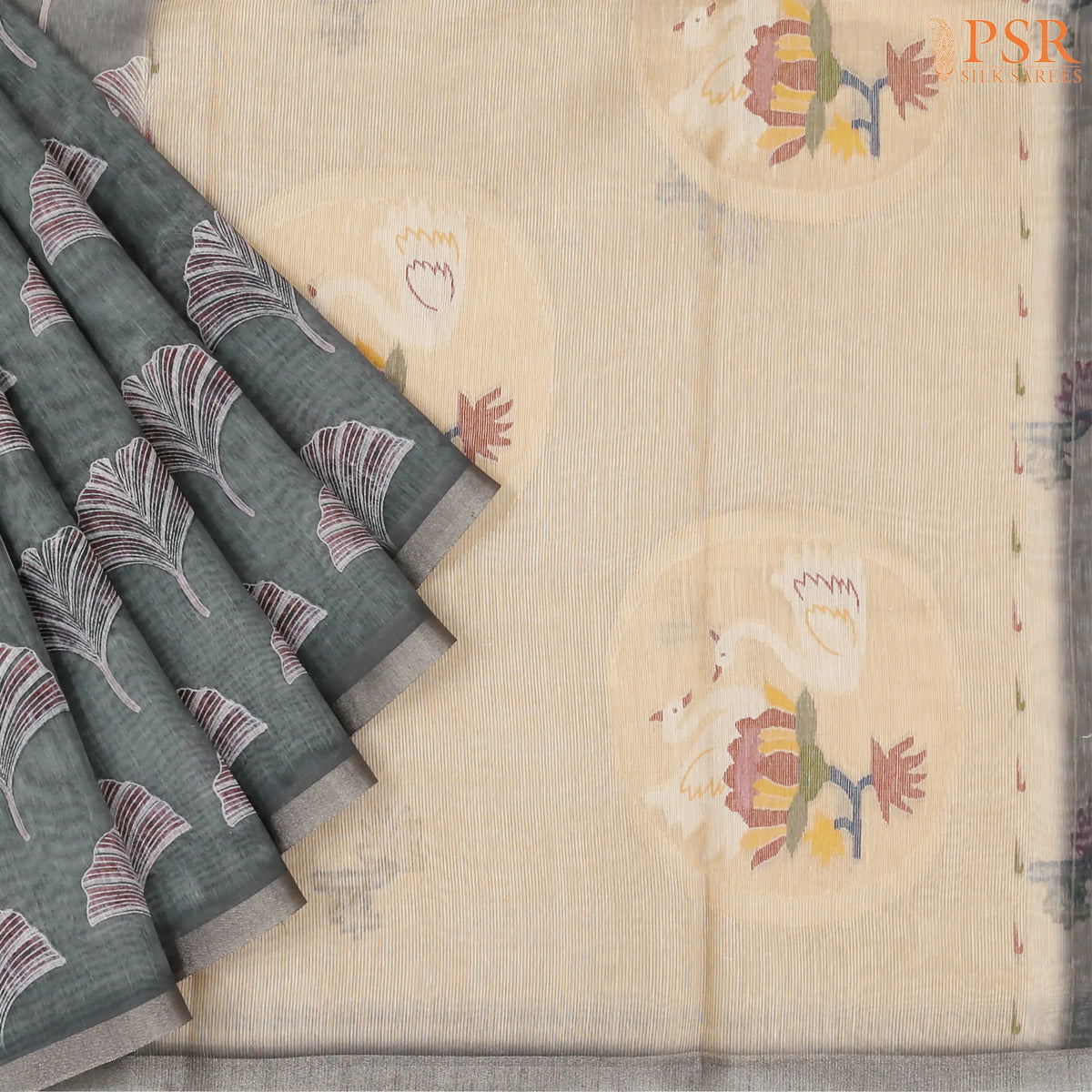 Dark Harbour Grey Silk Cotton Saree