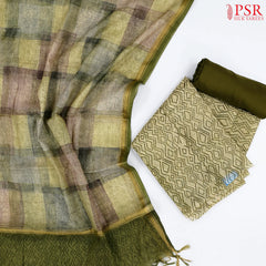 Olive Beige Chanderi Silk Cotton Dress Material