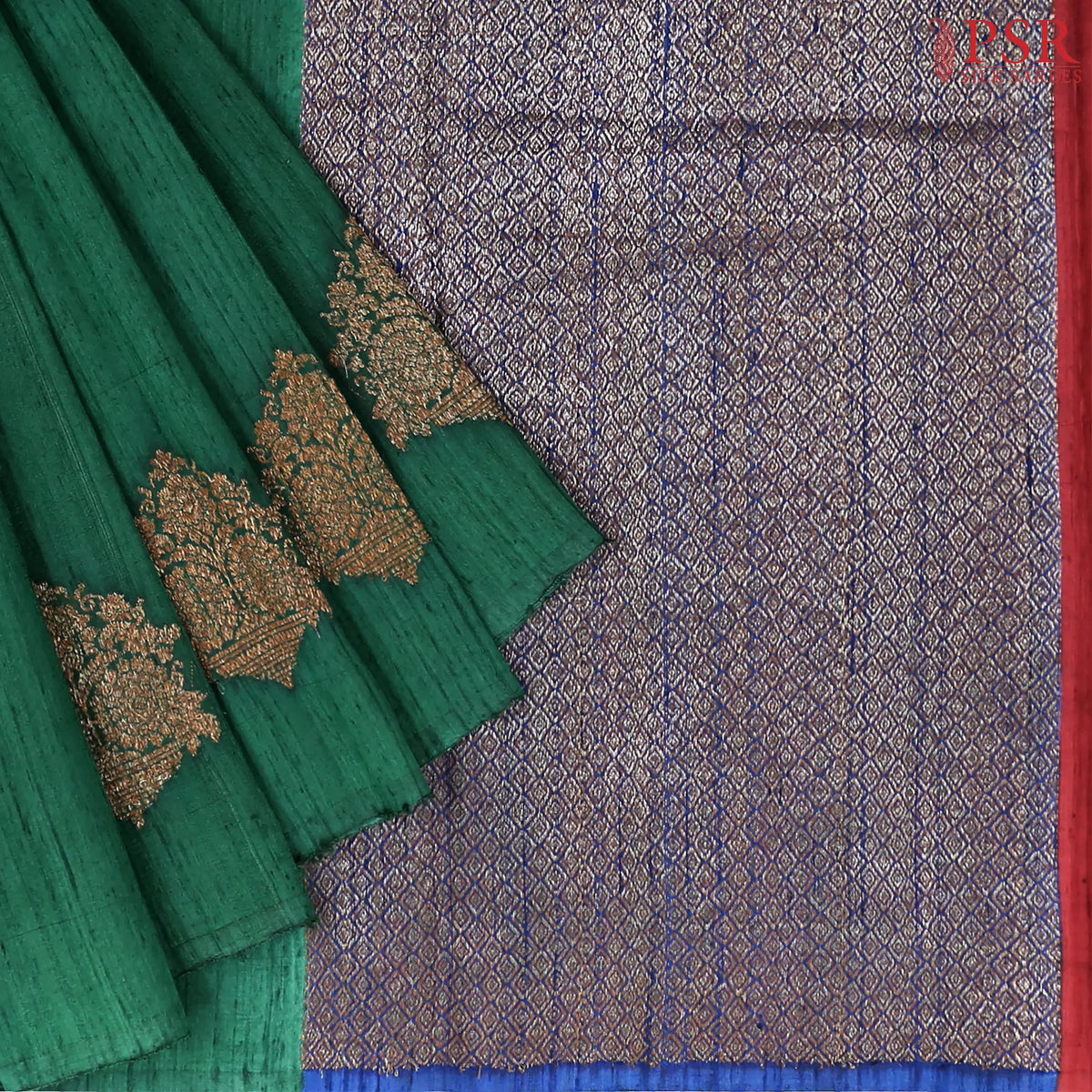 Dark Green Banaras Jute Silk Saree