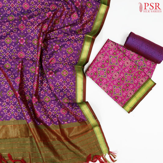 Dark Pink Soft Patola Silk Cotton Dress Material